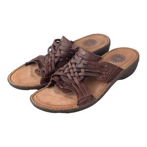 UGG Australia Womens Keala Slide Sandals Brown Basket Weave Leather 8 New